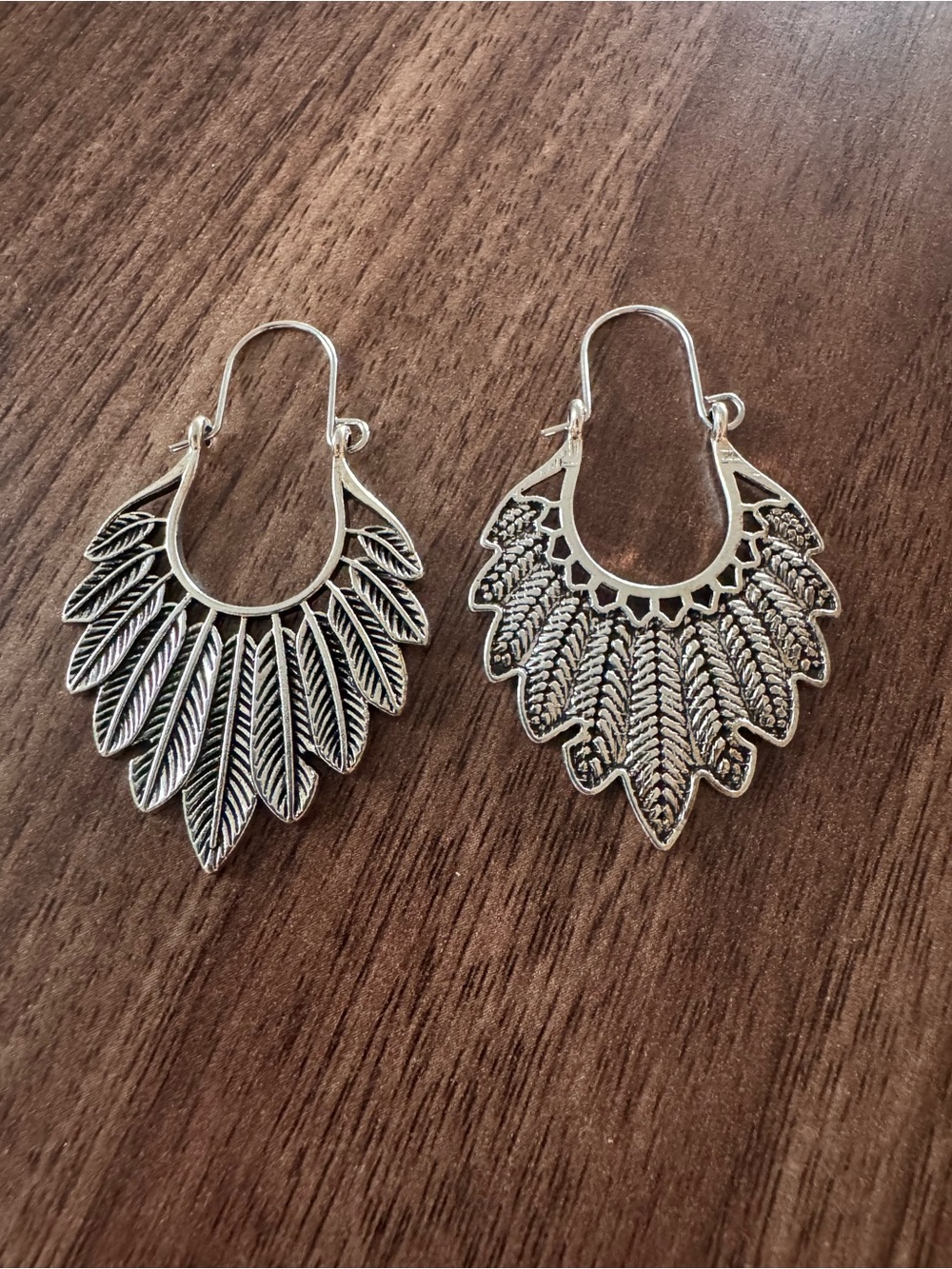 Intricate Silver-Tone Feather Drop Earrings for Women